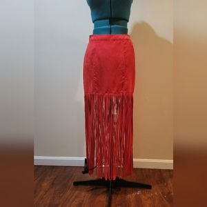 Suede Coachella By H & M Red Fringe Skirt